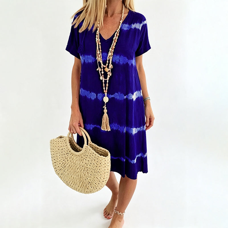 Tie-Dye Striped Short Sleeve Loose Dress