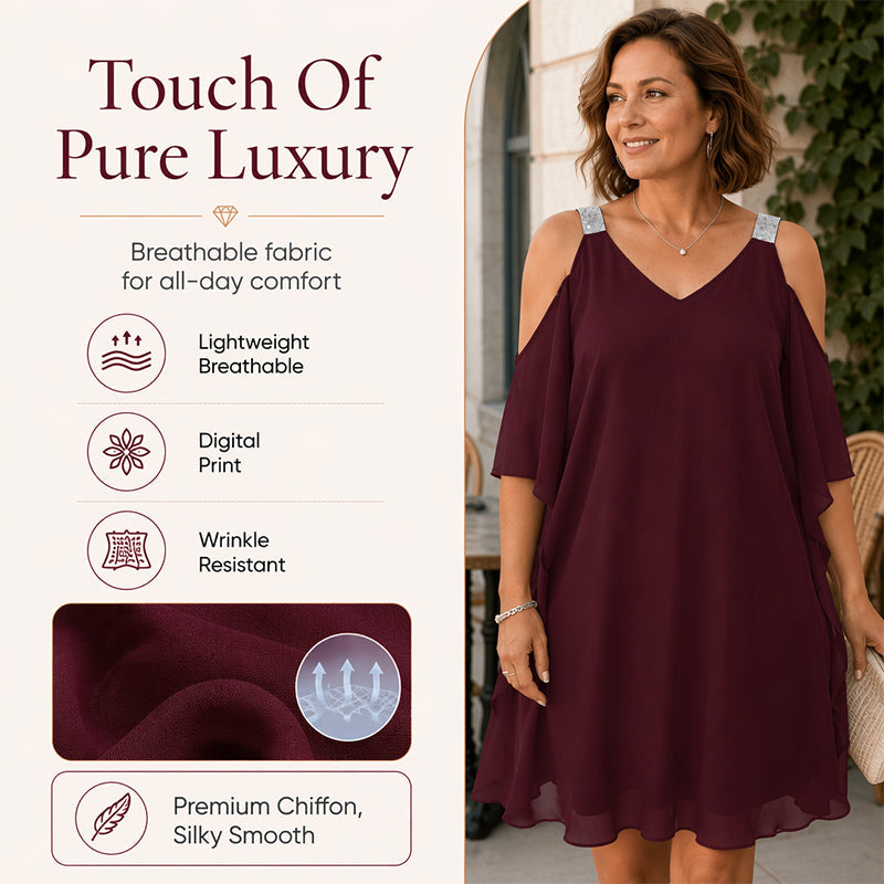 Women's Summer Cold Shoulder Chiffon Dress