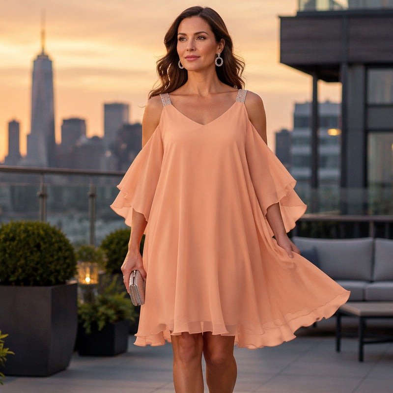 Women's Summer Cold Shoulder Chiffon Dress