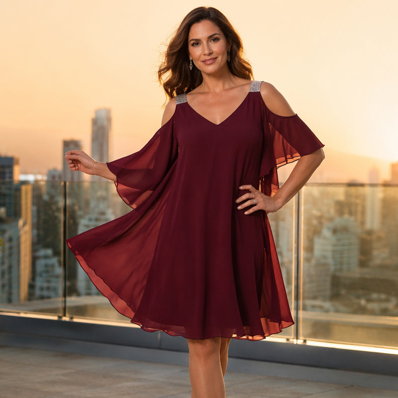 Women's Summer Cold Shoulder Chiffon Dress