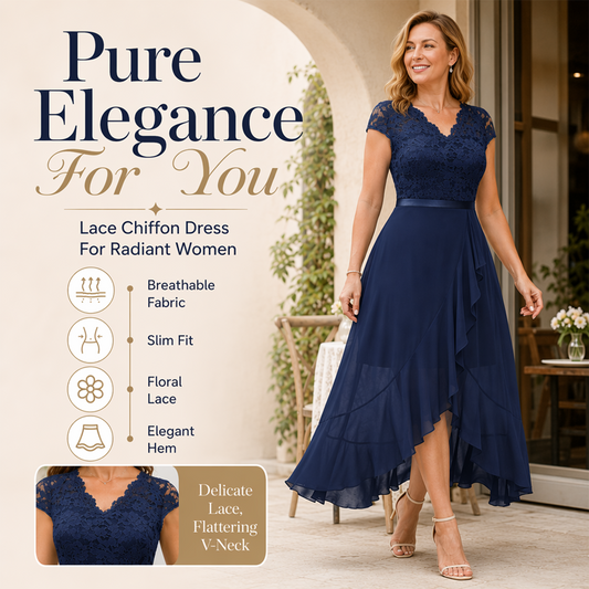 Women's Lace V-Neck Flowy Chiffon Dress