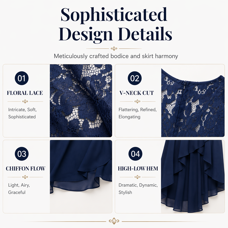 Women's Lace V-Neck Flowy Chiffon Dress