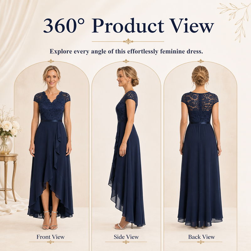 Women's Lace V-Neck Flowy Chiffon Dress