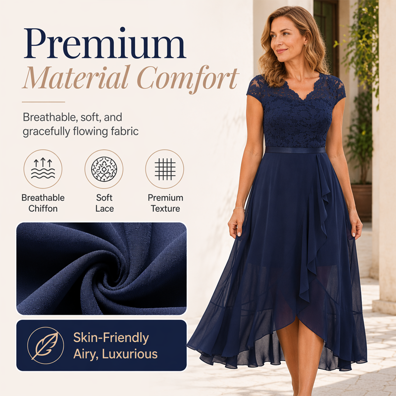 Women's Lace V-Neck Flowy Chiffon Dress