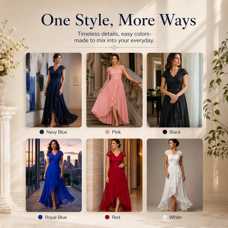 Women's Lace V-Neck Flowy Chiffon Dress