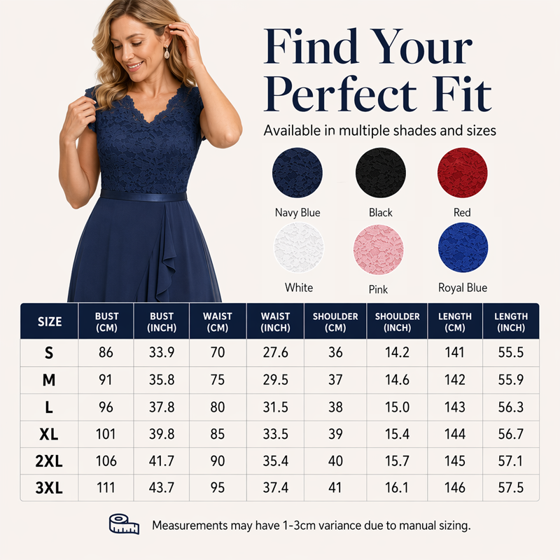 Women's Lace V-Neck Flowy Chiffon Dress