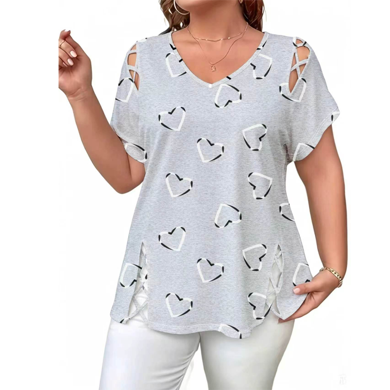 Women's Heart Print Cutout Lace-Up Top
