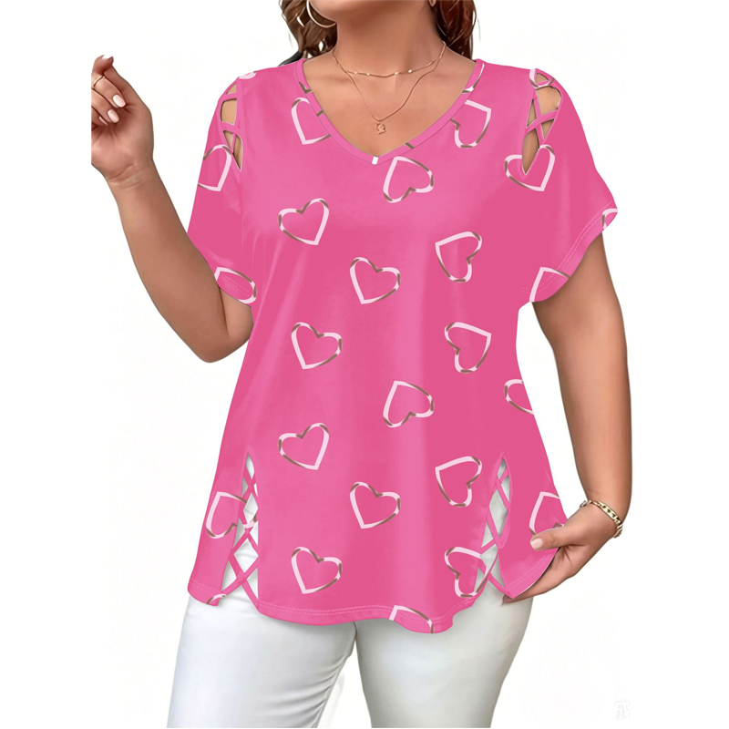 Women's Heart Print Cutout Lace-Up Top