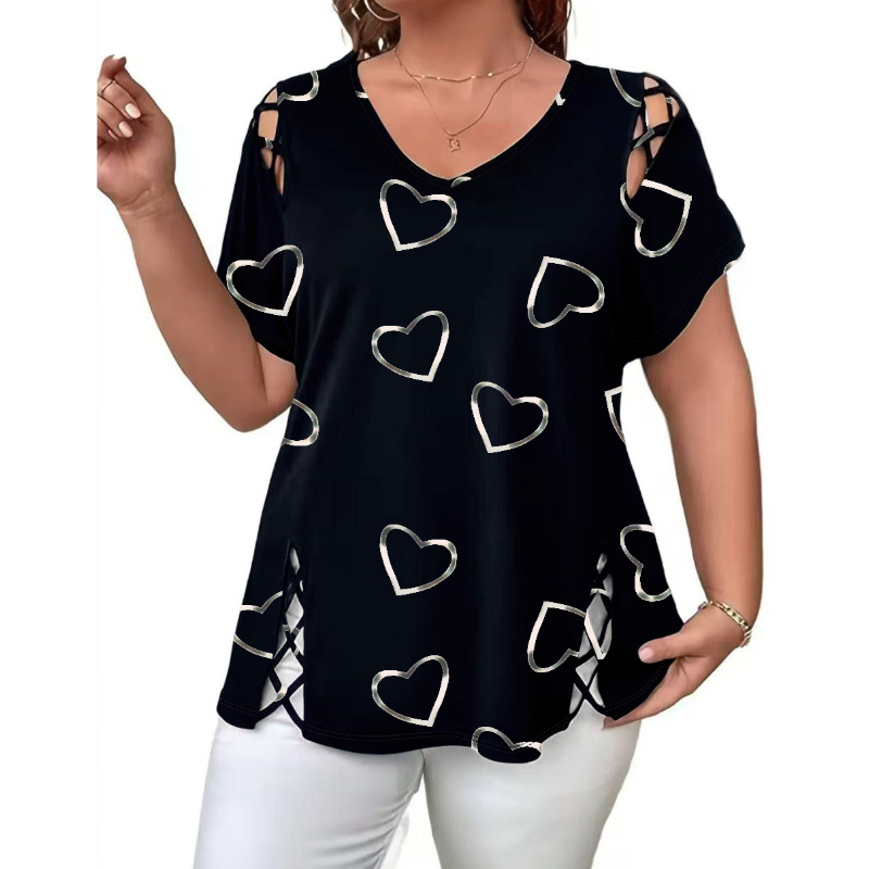 Women's Heart Print Cutout Lace-Up Top