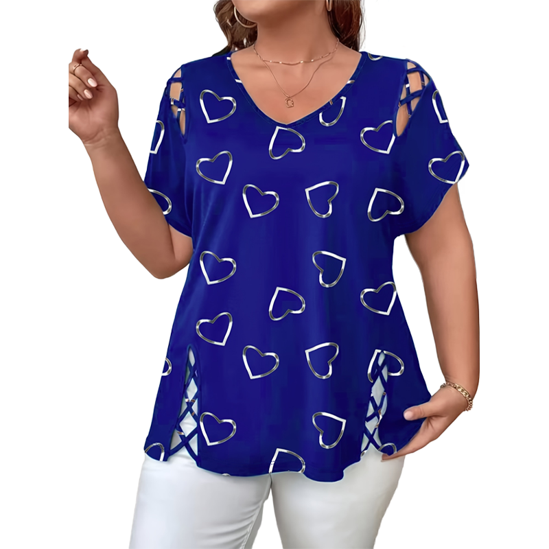 Women's Heart Print Cutout Lace-Up Top