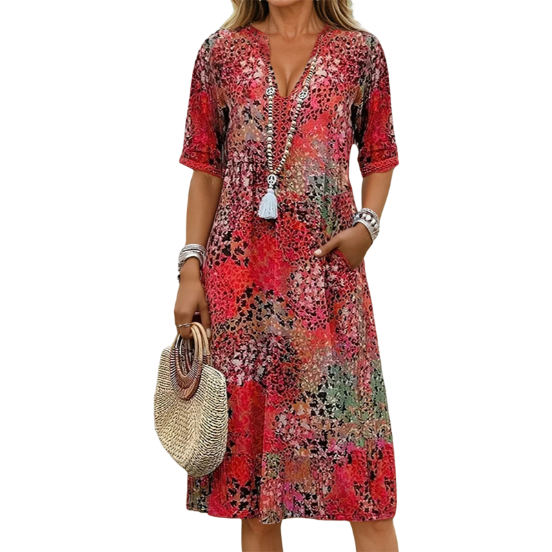 Women's V Neck Casual Holiday Pocket Dress