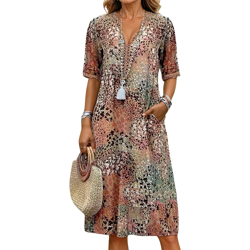 Women's V Neck Casual Holiday Pocket Dress