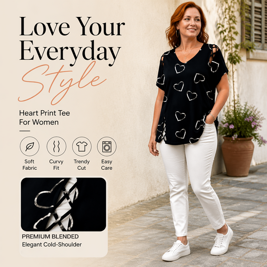 Women's Heart Print Cutout Lace-Up Top