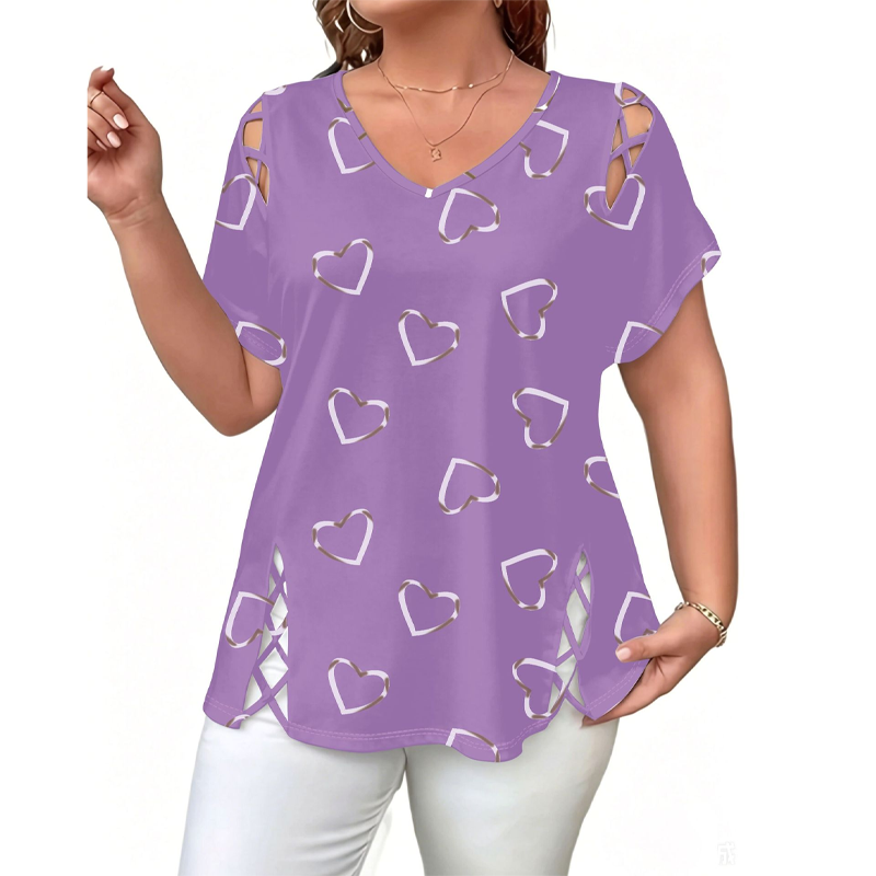 Women's Heart Print Cutout Lace-Up Top