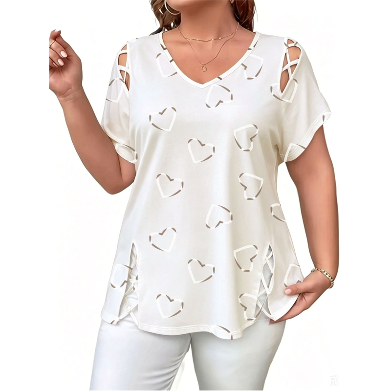 Women's Heart Print Cutout Lace-Up Top