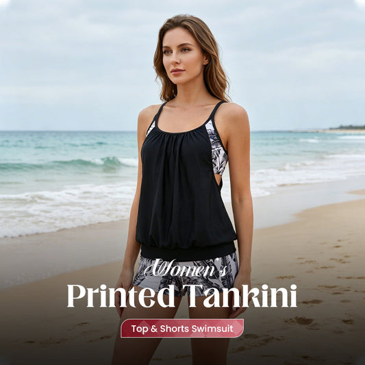 Women's Printed Tankini Top & Shorts Swimsuit