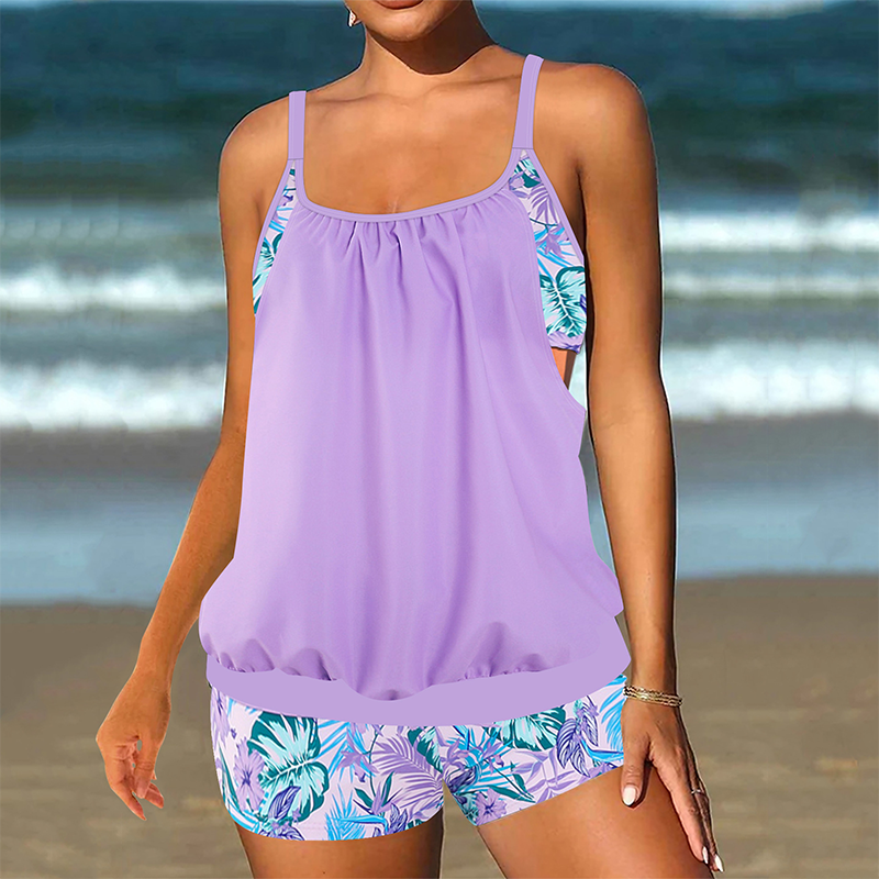 Women's Printed Tankini Top & Shorts Swimsuit