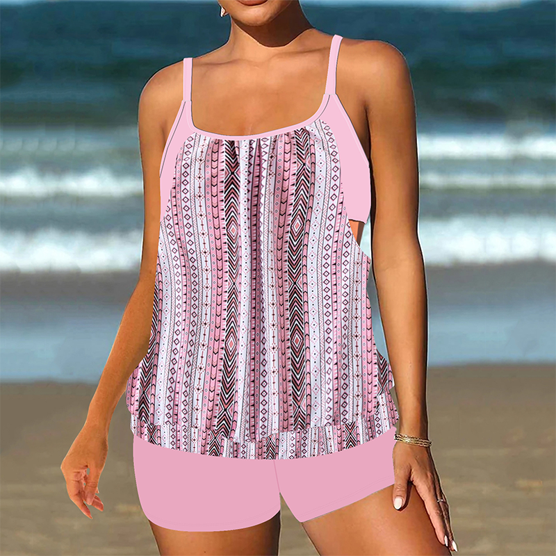 Women's Printed Tankini Top & Shorts Swimsuit