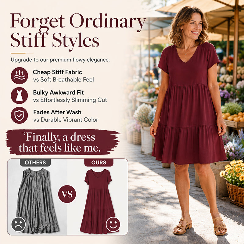 Women's V-Neck Tiered Ruffle Dress
