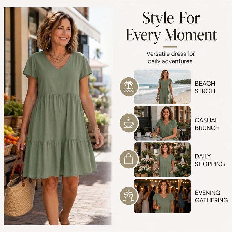 Women's V-Neck Tiered Ruffle Dress
