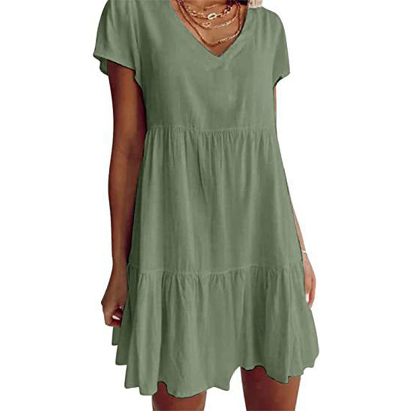 Women's V-Neck Tiered Ruffle Dress