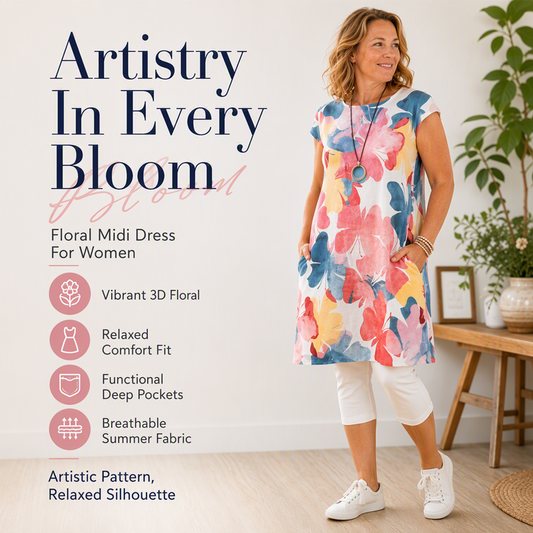 Women's Floral Print Loose Dress with Pockets
