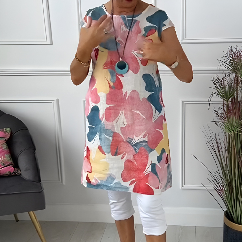 Women's Floral Print Loose Dress with Pockets