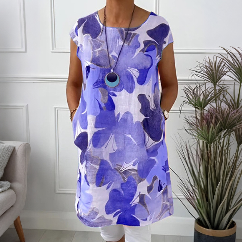 Women's Floral Print Loose Dress with Pockets