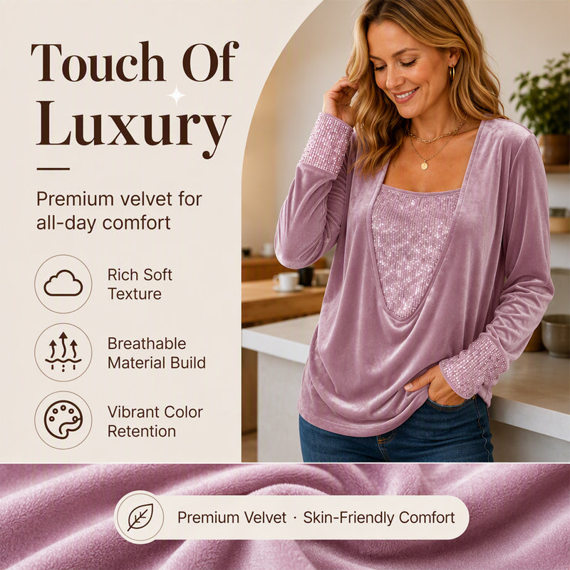 Women's Sequin Patchwork Long Sleeve Top