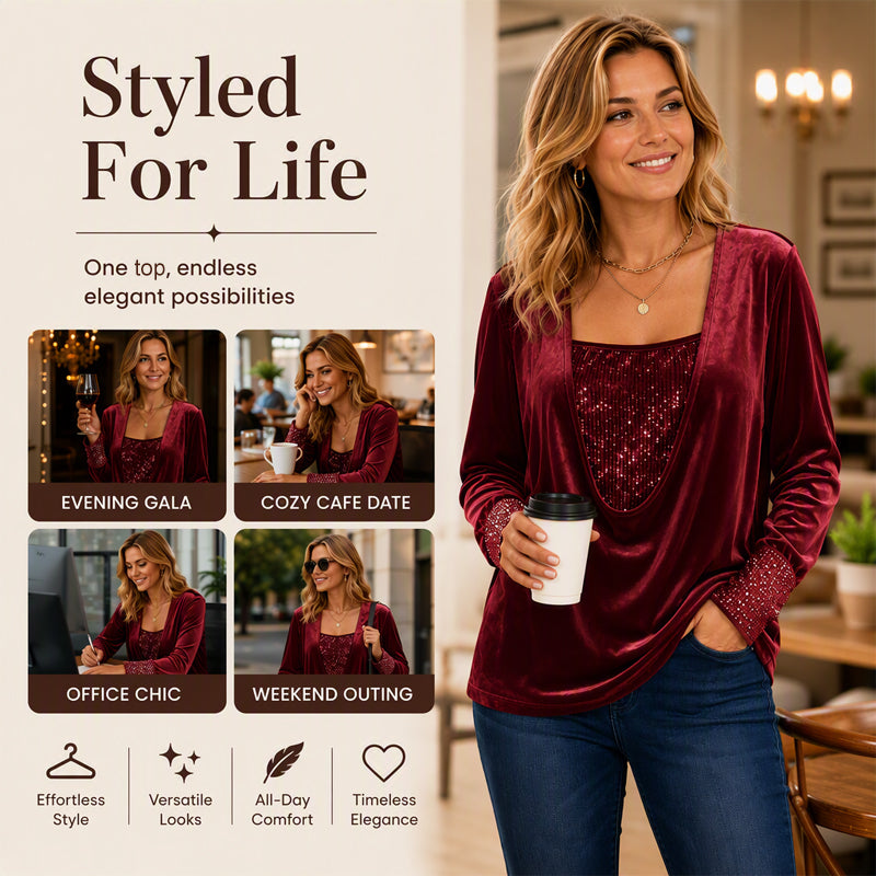 Women's Sequin Patchwork Long Sleeve Top