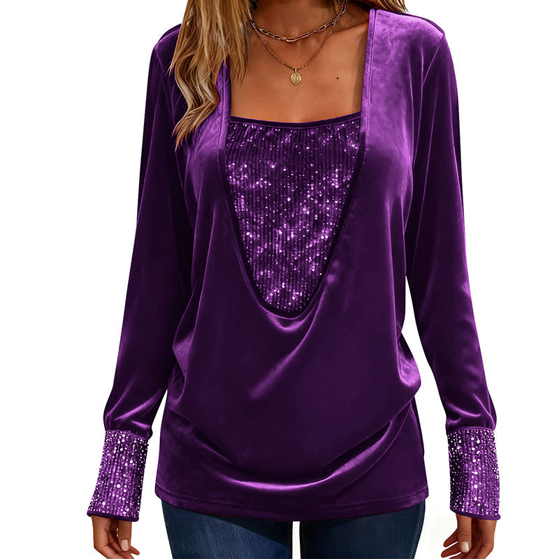 Women's Sequin Patchwork Long Sleeve Top