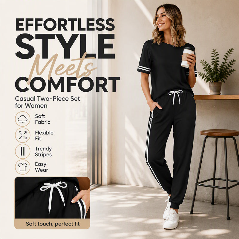 Women's Striped T-Shirt & Drawstring Joggers Set