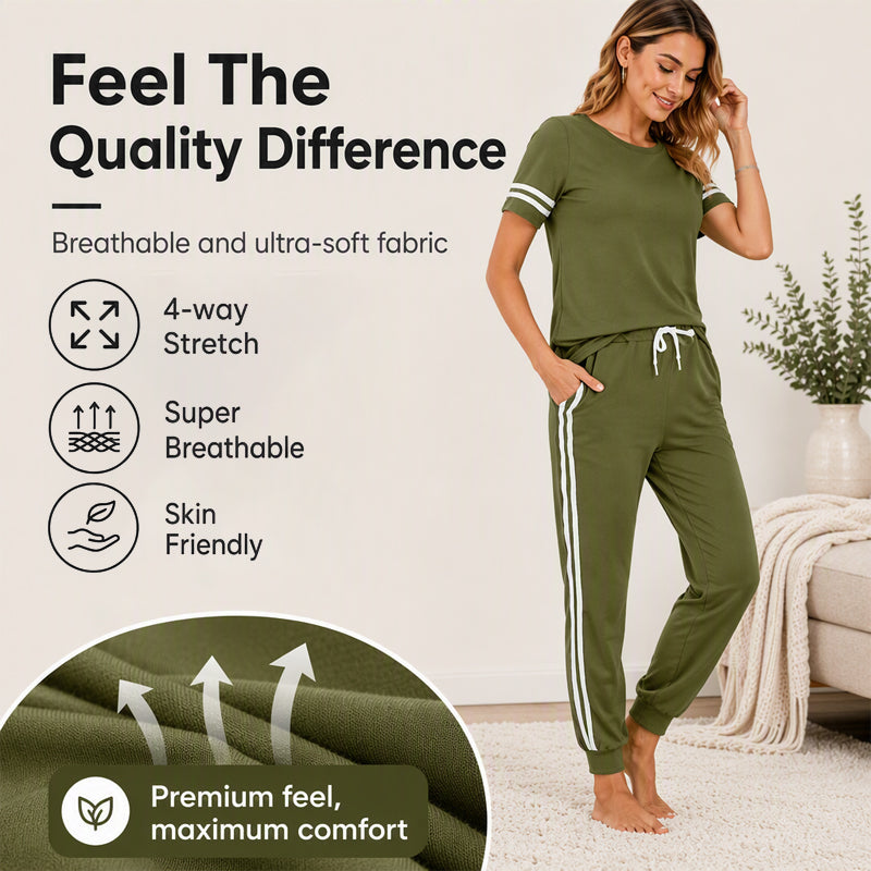 Women's Striped T-Shirt & Drawstring Joggers Set