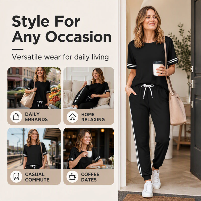 Women's Striped T-Shirt & Drawstring Joggers Set