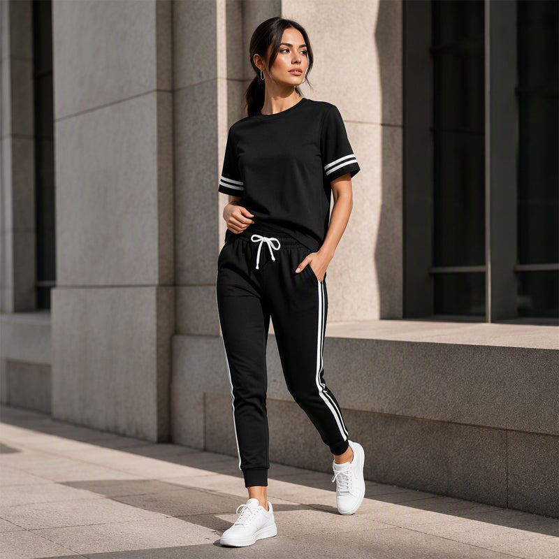Women's Striped T-Shirt & Drawstring Joggers Set