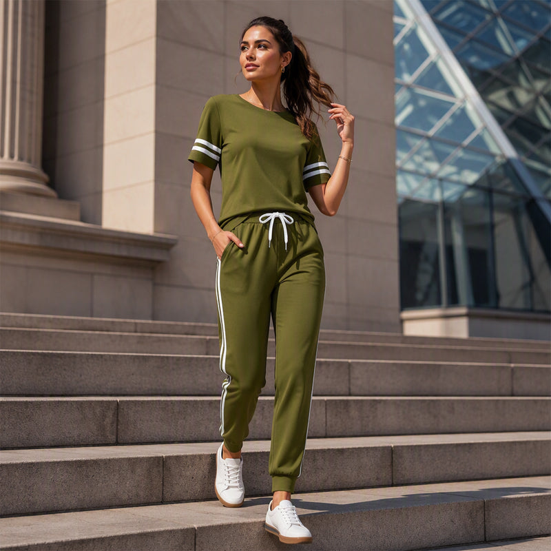 Women's Striped T-Shirt & Drawstring Joggers Set