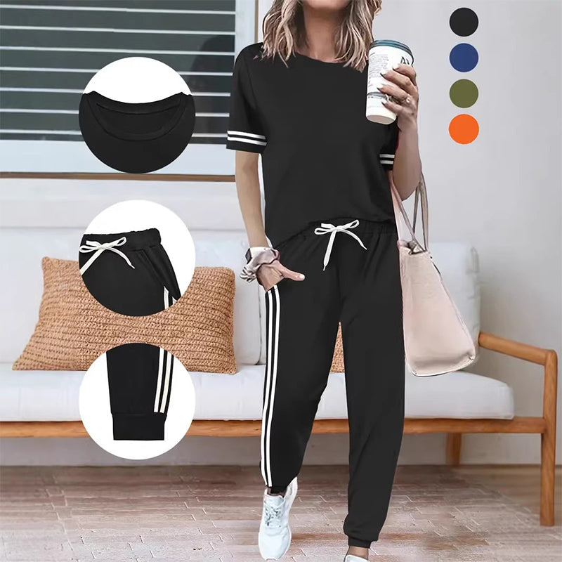 Women's Striped T-Shirt & Drawstring Joggers Set