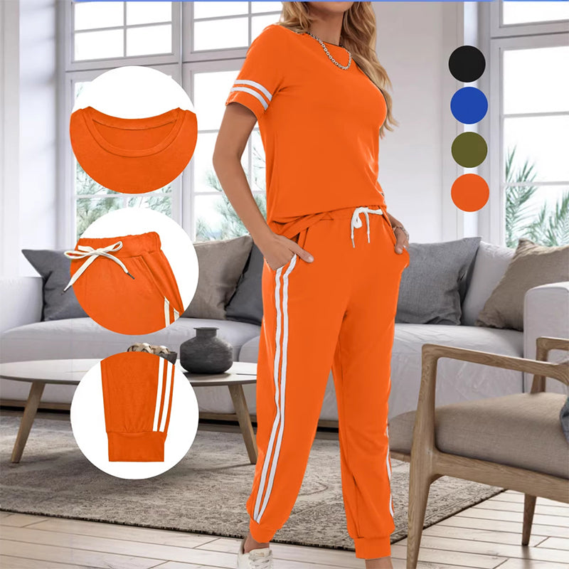 Women's Striped T-Shirt & Drawstring Joggers Set
