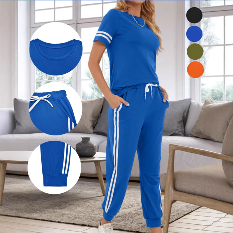 Women's Striped T-Shirt & Drawstring Joggers Set