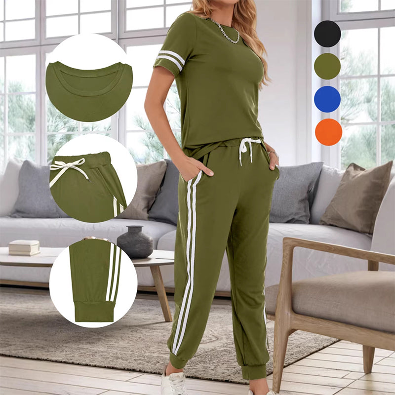 Women's Striped T-Shirt & Drawstring Joggers Set