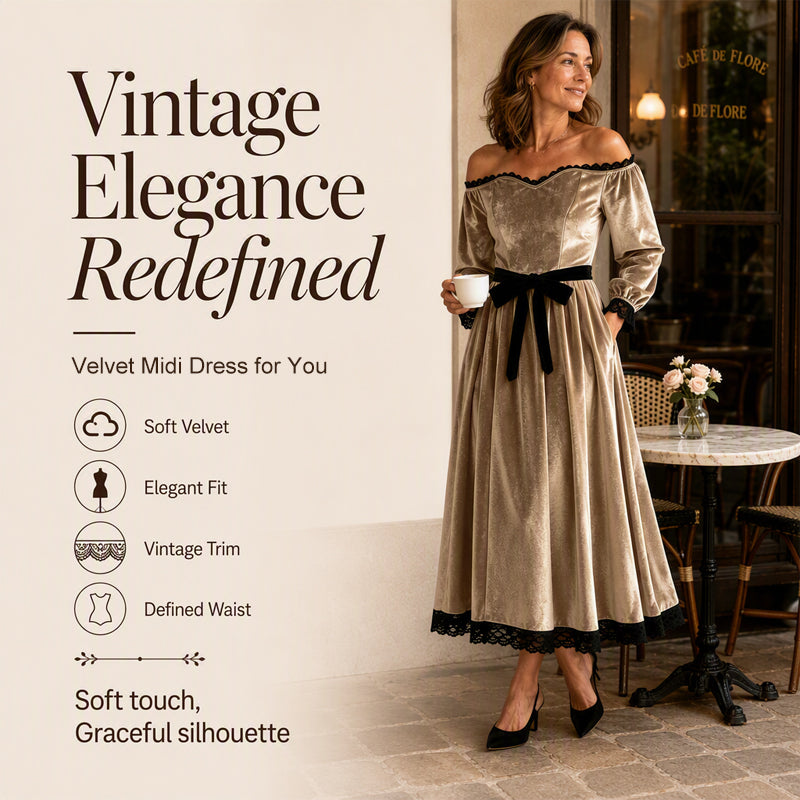 Women's Off-Shoulder Velvet Midi Dress