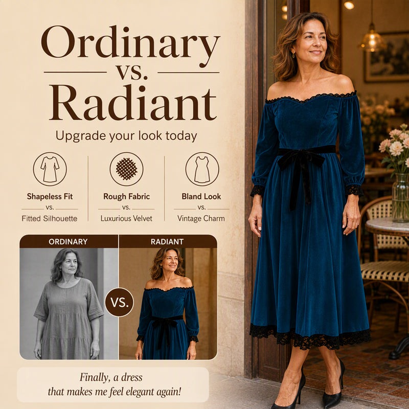 Women's Off-Shoulder Velvet Midi Dress