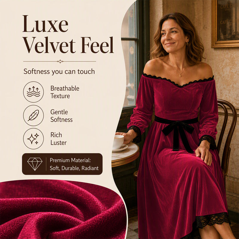 Women's Off-Shoulder Velvet Midi Dress