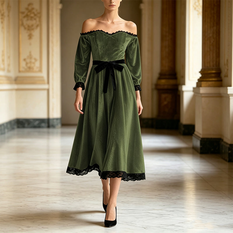 Women's Off-Shoulder Velvet Midi Dress