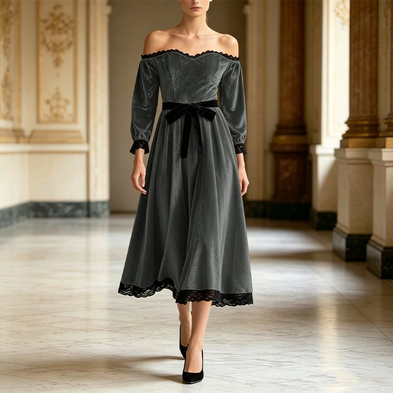 Women's Off-Shoulder Velvet Midi Dress