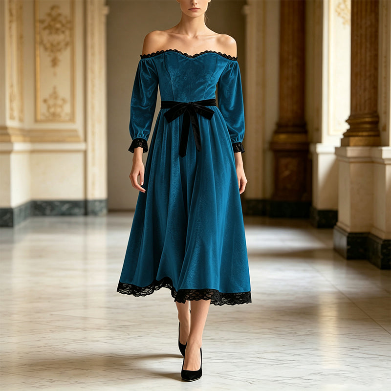Women's Off-Shoulder Velvet Midi Dress