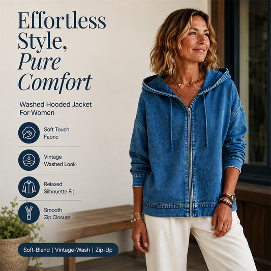 Women's Casual Washed Denim Hooded Jacket