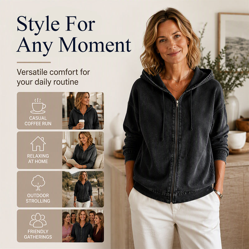 Women's Casual Washed Denim Hooded Jacket