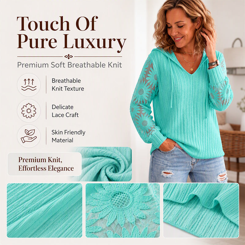 Women's Chic Lace Sleeve Hooded Sweater