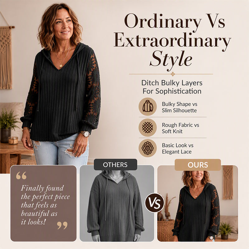Women's Chic Lace Sleeve Hooded Sweater